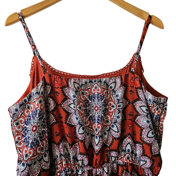 CC Orange Crochet Mandala Medallion Print Boho Festival Sleeveless Maxi Dress XL - Picture 5 of 10